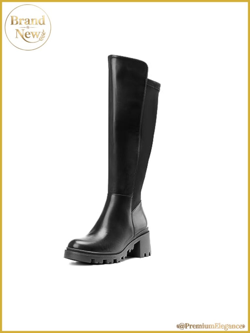 Women's Platform Knee High Boots Round Toe Faux Leather Block Heel
